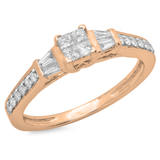 0.50 Carat (ctw) 14K Rose Gold Princess Baguette & Round Cut Diamond Ladies Bridal Engagement Ring 1/2 CT