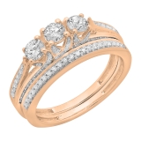 1.00 Carat (ctw) 10K Rose Gold Round Cut Diamond Ladies Bridal 3 Stone Engagement Ring With Matching Band Set 1 CT