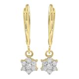 0.30 Carat (ctw) 10K Yellow Gold Round Cut Diamond Ladies Cluster Flower Dangling Drop Earrings 1/3 CT