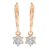 0.30 Carat (ctw) 14K Rose Gold Round Cut Diamond Ladies Cluster Flower Dangling Drop Earrings 1/3 CT