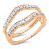0.40 Carat (ctw) 14K Rose Gold Round Cut Diamond Ladies Anniversary Wedding Enhancer Guard Double Ring
