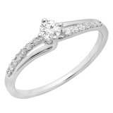 0.33 Carat (ctw) 10K White Gold Round Cut Diamond Ladies Bridal Wave Promise Engagement Ring 1/3 CT