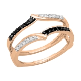 0.33 Carat (ctw) 10K Rose Gold Round Black & White Diamond Ladies Anniversary Wedding Enhancer Guard Double Ring 1/3 CT