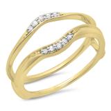 0.10 Carat (ctw) 10K Yellow Gold Round Diamond Ladies Anniversary Wedding Band Guard Double Ring 1/10 CT