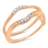 0.10 Carat (ctw) 14K Rose Gold Round Diamond Ladies Anniversary Wedding Band Guard Double Ring 1/10 CT