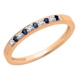0.15 Carat (ctw) 10K Rose Gold Round Blue Sapphire & White Diamond Ladies Anniversary Wedding Band Stackable Ring