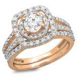 1.30 Carat (ctw) 14K Rose Gold Round Cut Diamond Ladies Bridal Split Shank Halo Engagement Ring With Matching Band Set