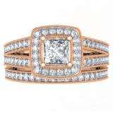 1.00 Carat (ctw) 10K Rose Gold Princess & Round Cut Diamond Ladies Split Shank Halo Bridal Engagement Ring With Matching Band Set 1 CT