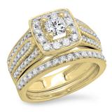 1.25 Carat (ctw) 14K Yellow Gold Princess & Round Cut Diamond Ladies Halo Style Bridal Engagement Ring With Matching Band Set 1 1/4 CT