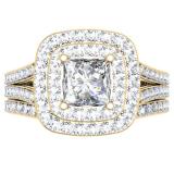 1.70 Carat (ctw) 10K Yellow Gold Princess & Round Cut Diamond Ladies Split Shank Halo Bridal Engagement Ring With Matching Band Set