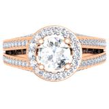 1.40 Carat (ctw) 14K Rose Gold Round Cut Diamond Ladies Bridal Split Shank Halo Engagement Ring