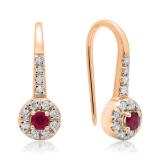 0.45 Carat (ctw) 10K Rose Gold Round Red Ruby & White Diamond Ladies Halo Style Dangling Drop Earrings 1/2 CT