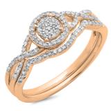 0.25 Carat (ctw) 10K Rose Gold Round Diamond Ladies Twisted Split Shank Engagement Ring Set 1/4 CT