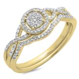 0.25 Carat (ctw) 10K Yellow Gold Round Diamond Ladies Twisted Split Shank Engagement Ring Set 1/4 CT