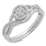 0.25 Carat (ctw) 14K White Gold Round Diamond Ladies Twisted Split Shank Engagement Ring Set 1/4 CT