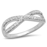 0.20 Carat (ctw) 925 Sterling Silver Round White Diamond Ladies Swirl Anniversary Wedding Band Stackable Ring 1/5 CT