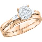0.30 Carat (ctw) 10K Rose Gold Princess Round & Baguette White Diamond Ladies Engagement Ring Soliel Bridal Set 1/3 CT