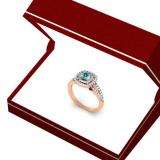 0.80 Carat (ctw) 18K Rose Gold Round Blue Topaz & White Diamond Ladies Split Shank Engagement Halo Bridal Ring 3/4 CT