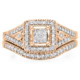 0.50 Carat (ctw) 14K Rose Gold Princess & Round Diamond Ladies Engagement Ring Bridal Set 1/2 CT
