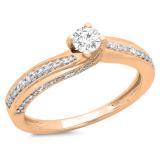 0.50 Carat (ctw) 14K Rose Gold Round White Diamond Ladies Swirl Promise Solitaire With Accents Engagement Ring 1/2 CT
