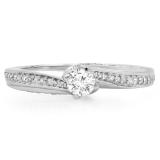 0.50 Carat (ctw) 18K White Gold Round White Diamond Ladies Swirl Promise Solitaire With Accents Engagement Ring 1/2 CT