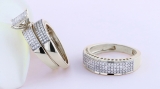 1.10 Carat (ctw) 10K White Gold Round White Diamond Ladies & Mens His Hers Bridal Micropave Engagement Ring Trio Set Band 1 CT