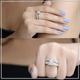 1.10 Carat (ctw) 18K White Gold Round White Diamond Ladies & Mens His Hers Bridal Micropave Engagement Ring Trio Set Band 1 CT