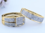 1.10 Carat (ctw) 18K Yellow Gold Round White Diamond Ladies & Mens His Hers Bridal Micropave Engagement Ring Trio Set Band 1 CT