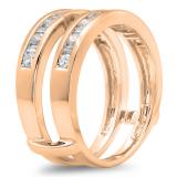 0.75 Carat (ctw) 10K Rose Gold Round & Baguette White Diamond Ladies Anniversary Wedding Band Guard Double Ring 3/4 CT