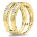 0.75 Carat (ctw) 14K Yellow Gold Round & Baguette White Diamond Ladies Anniversary Wedding Band Guard Double Ring 3/4 CT