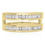 0.75 Carat (ctw) 14K Yellow Gold Round & Baguette White Diamond Ladies Anniversary Wedding Band Guard Double Ring 3/4 CT