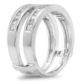0.75 Carat (ctw) 18K White Gold Round & Baguette White Diamond Ladies Anniversary Wedding Band Guard Double Ring 3/4 CT