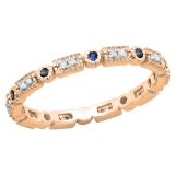 0.25 Carat (ctw) 14K Rose Gold Round Blue Sapphire And White Diamond Ladies Vintage Style Anniversary Wedding Eternity Band Stackable Ring 1/4 CT