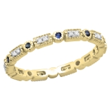 0.25 Carat (ctw) 14K Yellow Gold Round Blue Sapphire And White Diamond Ladies Vintage Style Anniversary Wedding Eternity Band Stackable Ring 1/4 CT