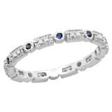 0.25 Carat (ctw) 18K White Gold Round Blue Sapphire And White Diamond Ladies Vintage Style Anniversary Wedding Eternity Band Stackable Ring 1/4 CT