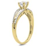 0.75 Carat (ctw) 14K Yellow Gold Round White Diamond Ladies Solitaire With Accents Bridal Engagement Ring 3/4 CT