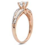0.75 Carat (ctw) 18K Rose Gold Round White Diamond Ladies Solitaire With Accents Bridal Engagement Ring 3/4 CT