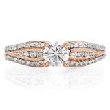 0.75 Carat (ctw) 18K Rose Gold Round White Diamond Ladies Solitaire With Accents Bridal Engagement Ring 3/4 CT
