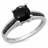 1.16 Carat (ctw) 18K White Gold Round Cut Black Diamond Ladies Bridal Solitaire With Accents Engagement Ring
