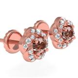 0.45 Carat (ctw) 18K Rose Gold Real Round Cut Champagne & White Diamond Ladies Cluster Halo Style Stud Earrings 1/2 CT