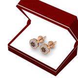 0.55 Carat (ctw) 18K Rose Gold Round Cut White & Champagne Diamond Ladies Cluster Stud Earrings 1/2 CT
