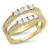 0.90 Carat (ctw) 10K Yellow Gold Princess Cut White Diamond Ladies Anniversary Wedding Band Enhancer Guard Double Ring