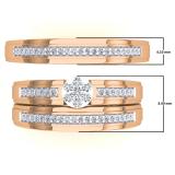 0.40 Carat (ctw) 10K Rose Gold Round White Diamond Men & Women's Cluster Engagement Ring Trio Bridal Set