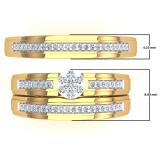 0.40 Carat (ctw) 18K Yellow Gold Round White Diamond Men & Women's Cluster Engagement Ring Trio Bridal Set