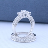 2.33 Carat (ctw) 18K White Gold Princess & Round Diamond Ladies Bridal 3 Stone Engagement Ring With Matching Wedding Band Set