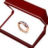 0.45 Carat (ctw) 10K Rose Gold Round & Princess Cut White Diamond & Blue Sapphire Ladies Anniversary Wedding Band Stackable Ring 1/2 CT