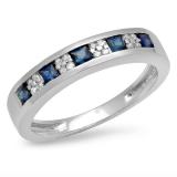 0.45 Carat (ctw) 14K White Gold Round & Princess Cut White Diamond & Blue Sapphire Ladies Anniversary Wedding Band Stackable Ring 1/2 CT