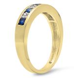 0.45 Carat (ctw) 18K Yellow Gold Round & Princess Cut White Diamond & Blue Sapphire Ladies Anniversary Wedding Band Stackable Ring 1/2 CT