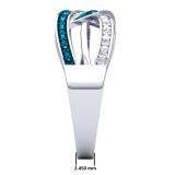 0.20 Carat (ctw) Sterling Silver Round Blue & White Diamond Ladies Swirl Split Shank Fashion Right Hand Ring 1/5 CT