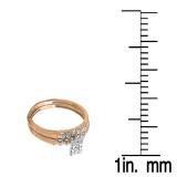 0.10 Carat (ctw) 10K Rose Gold Round & Baguette Cut White Diamond Ladies Bridal Engagement Ring 1/10 CT